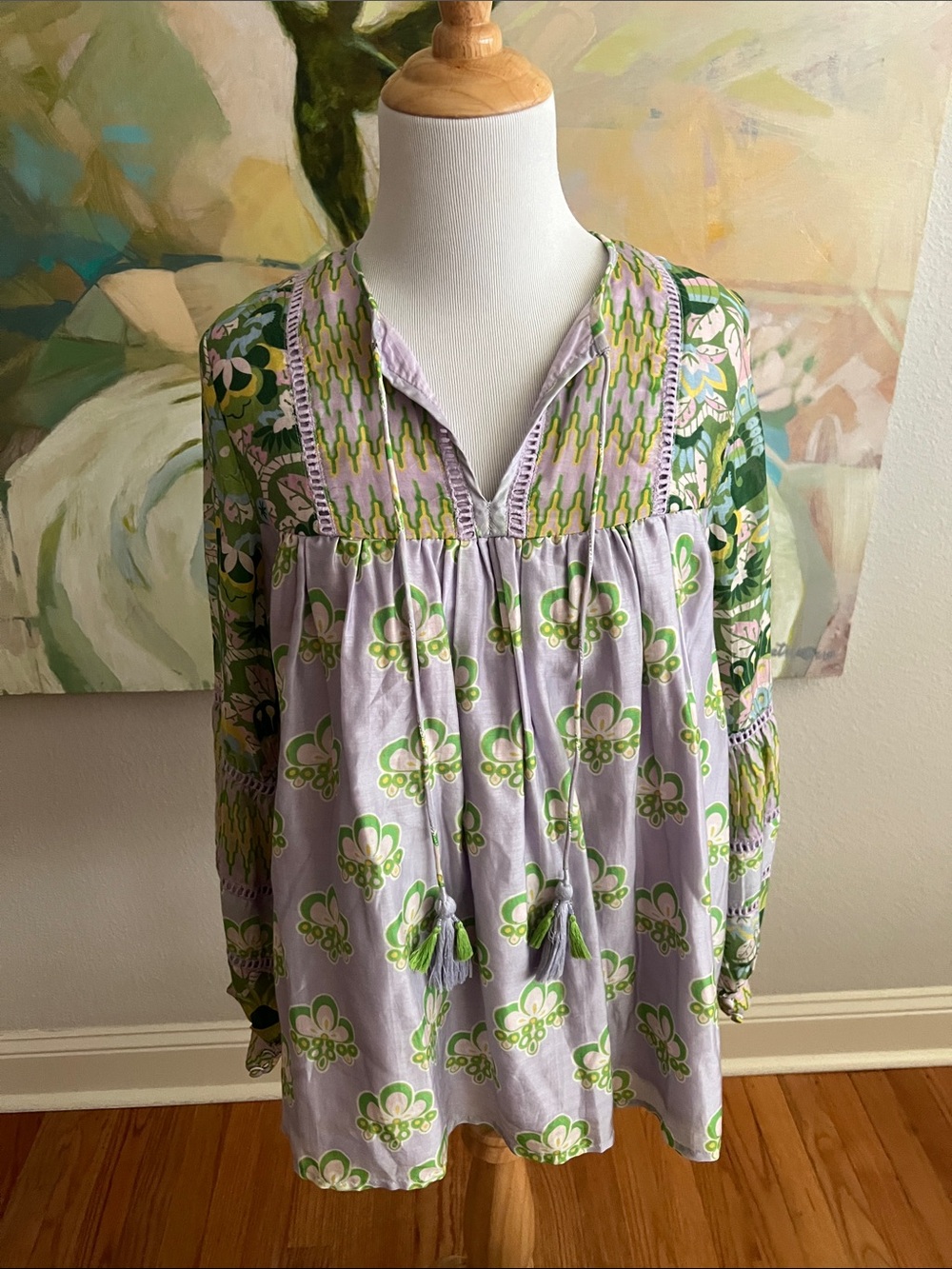CK Bradley peasant blouse - Luna lavender multi - extra small EUC (runs large)